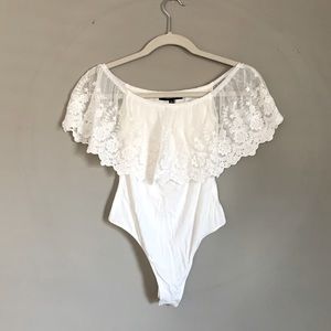 NWOT Lulus XS Ivory Lace Off-the-Shoulder Bodysuit